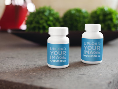 Label Mockup Featuring Two Medical Containers on Top of a Table