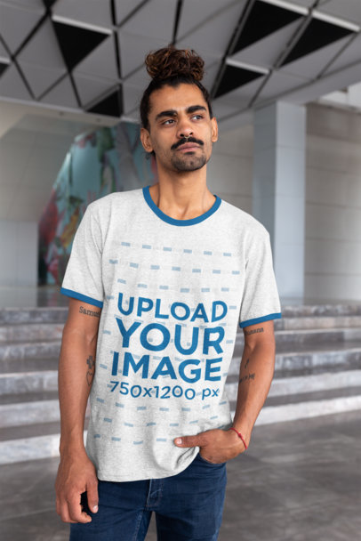 Download Placeit - Ringer T-Shirt Mockup Featuring a Young Man ...