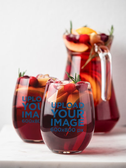 Mockup of Three Stemless Wine Glasses with Clericot 36450-r-el2