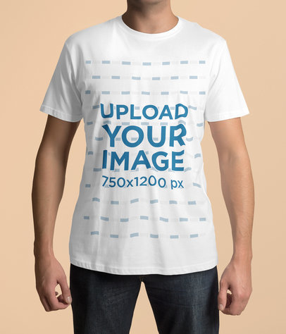 Cropped Face Mockup of a Man Wearing a T-Shirt and Posing Against a Plain Backdrop 4412-el1