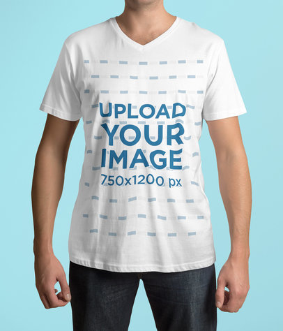 Cropped Face Mockup of a Man Wearing a Customizable V-Neck T-Shirt 4414-el1