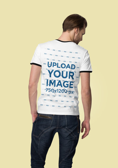 Back View Mockup of a Man Wearing a Ringer T-Shirt Against a Solid Color Backdrop 4383-el1
