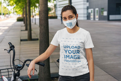 Mockup of a Woman Wearing a T-Shirt and a Face Mask 4555-el1