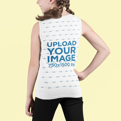 Back View Mockup Featuring a Girl with Braids Wearing a Tank Top 